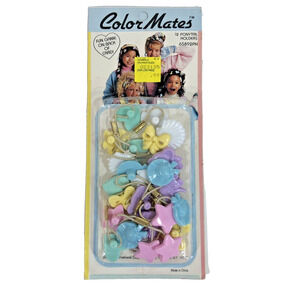Vintage 12 Twin Bead ponytail holders Ponytailers Colormates Pastel Bow Heart
